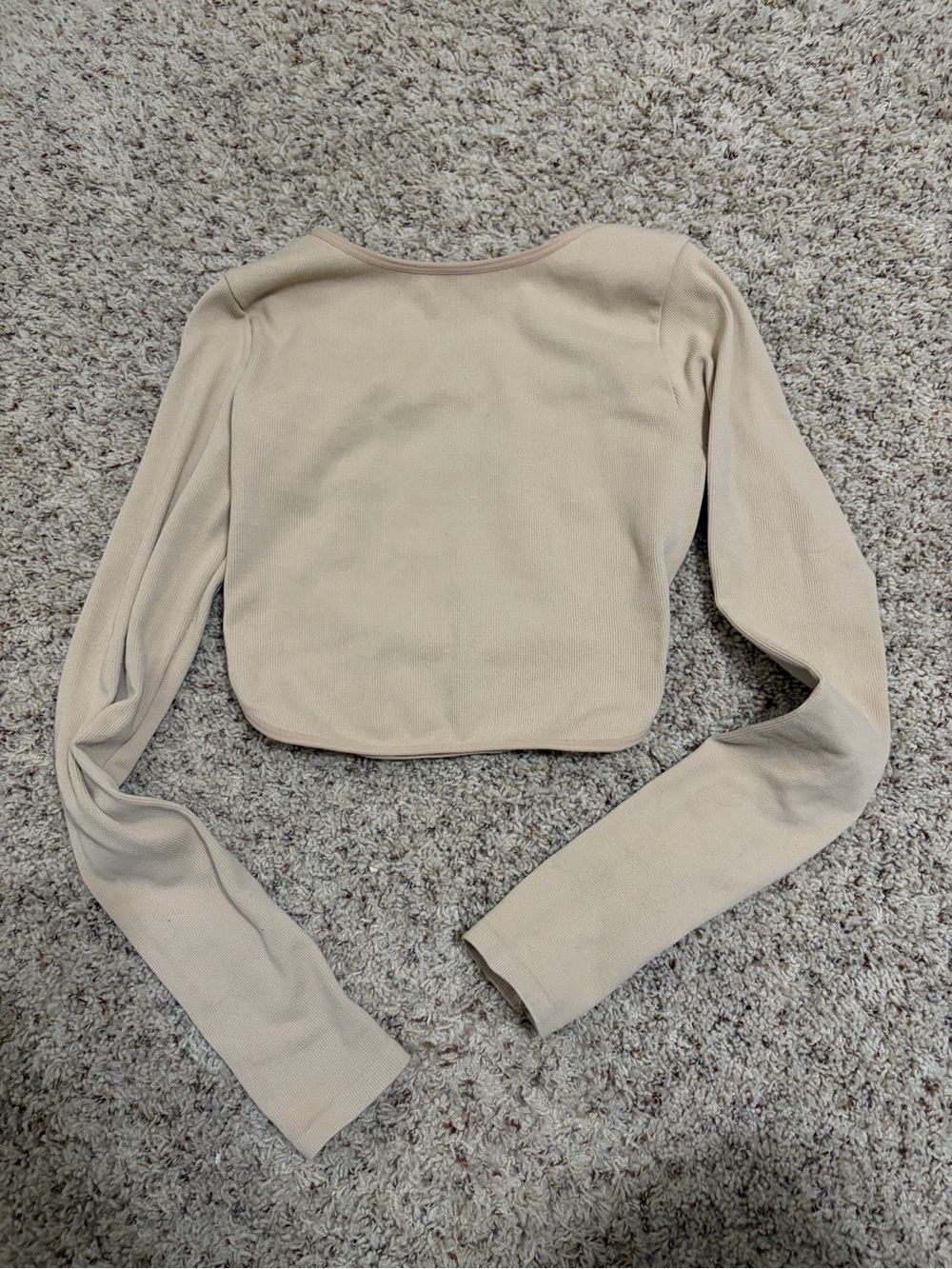 Beige Cropped Long Sleeve Open Back Top